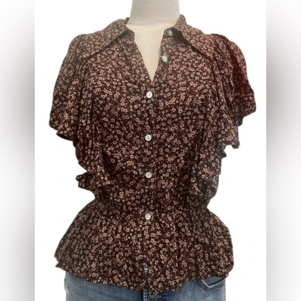 DEAR JOHN -Floral Blouse in Brown and White